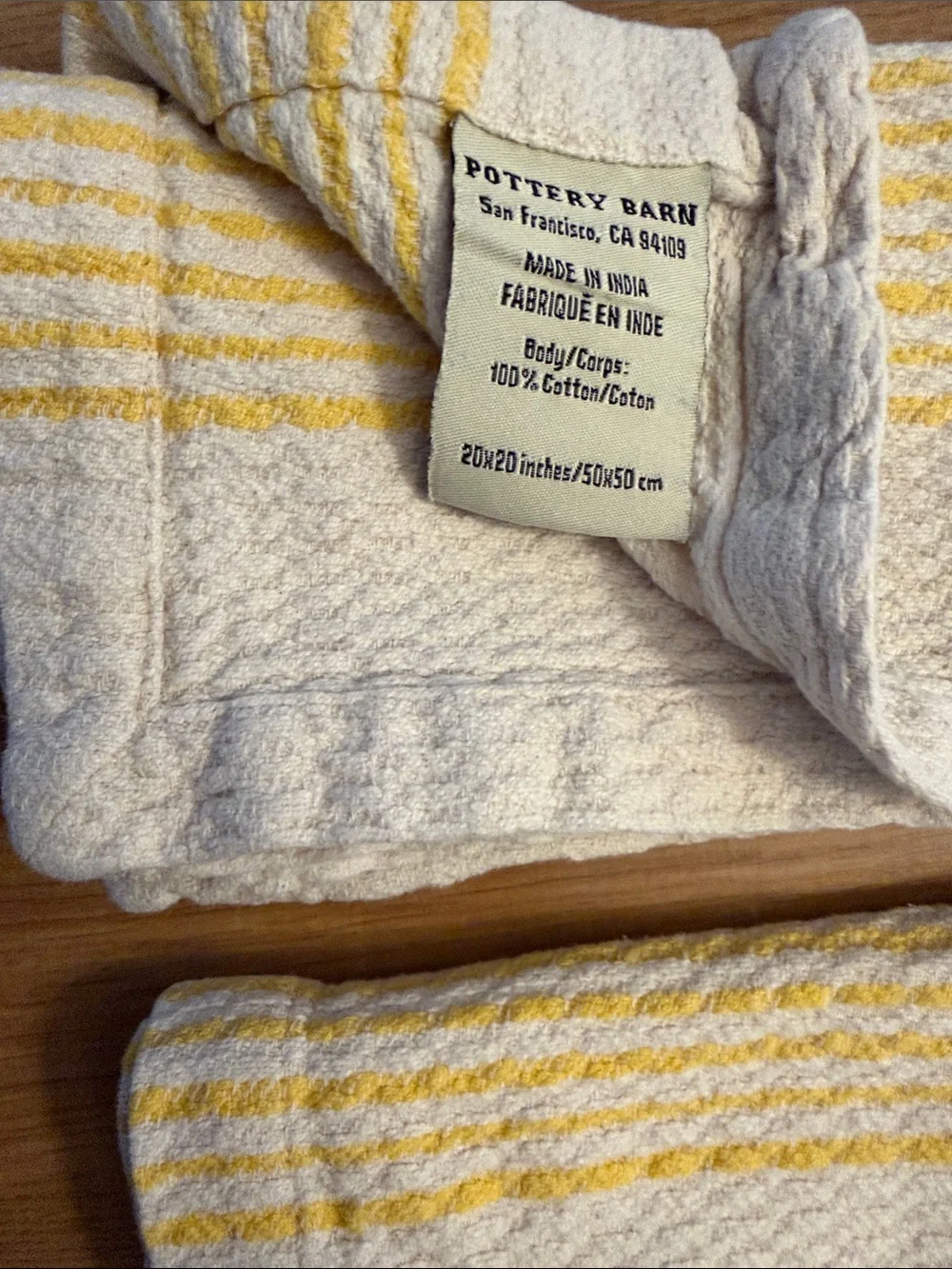 Pottery Barn Cream and Yellow Striped Dishcloth Napkins
